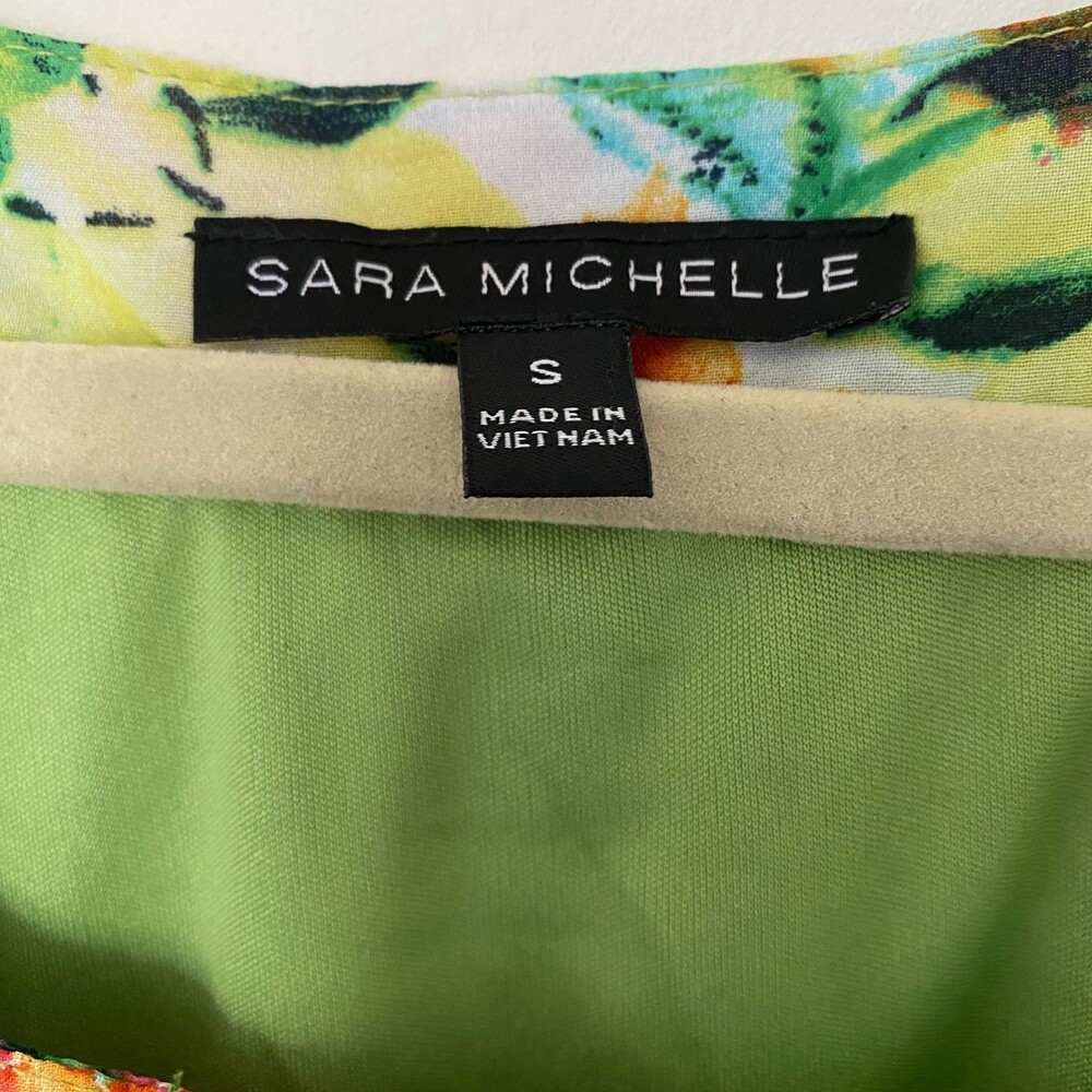 Sara Michelle Floral Green Floral Blouse Lined Scoop Neck Lined Multicolor Top S - Picture 6 of 7